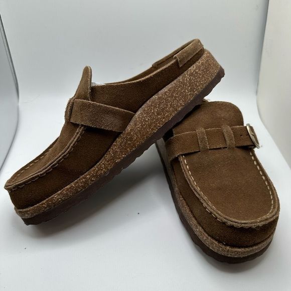 CUSHIONAIRE Women's Genuine Leather Cork Footbed Clog with +Comfort 7 WIDE BROWN - Picture 7 of 8